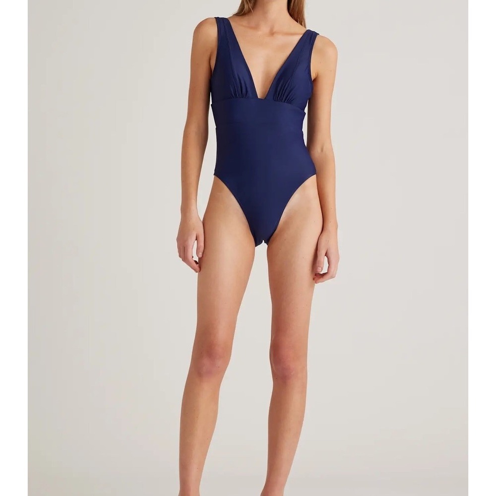 NWT Quince Deep Navy Italian Plunge One-Piece Swimsuit Size Medium